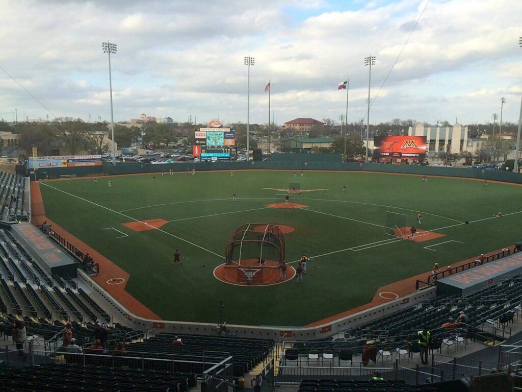 Texas baseball warms up before a game at UFCU Disch-Falk Field in Austin, Texas