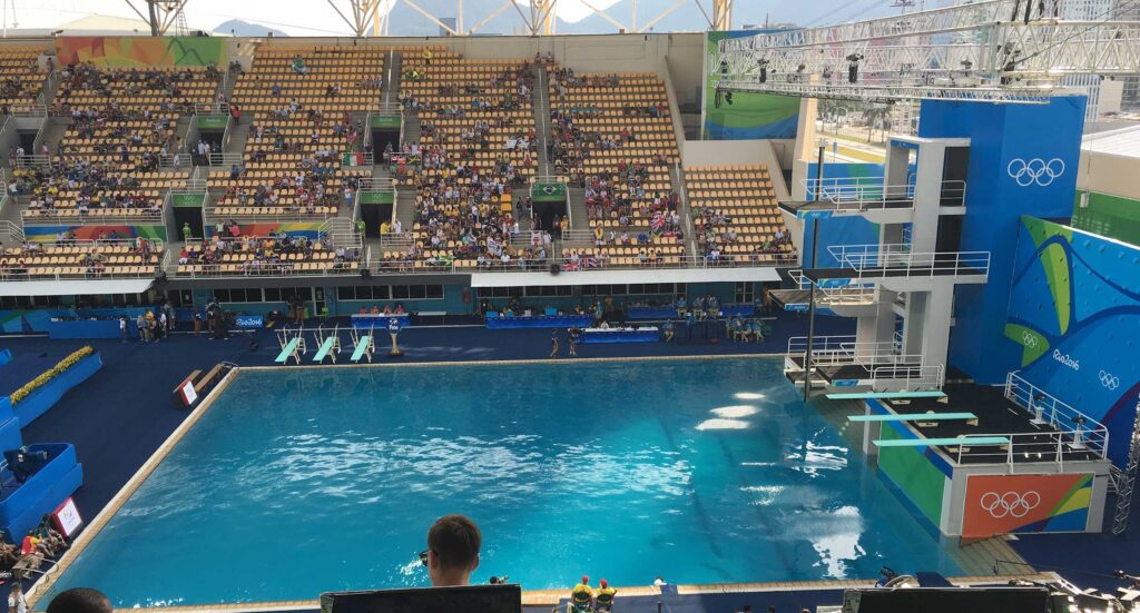 Inside the outdoor diving stadium in the Olympic Park in Rio de Janeiro, Brazil