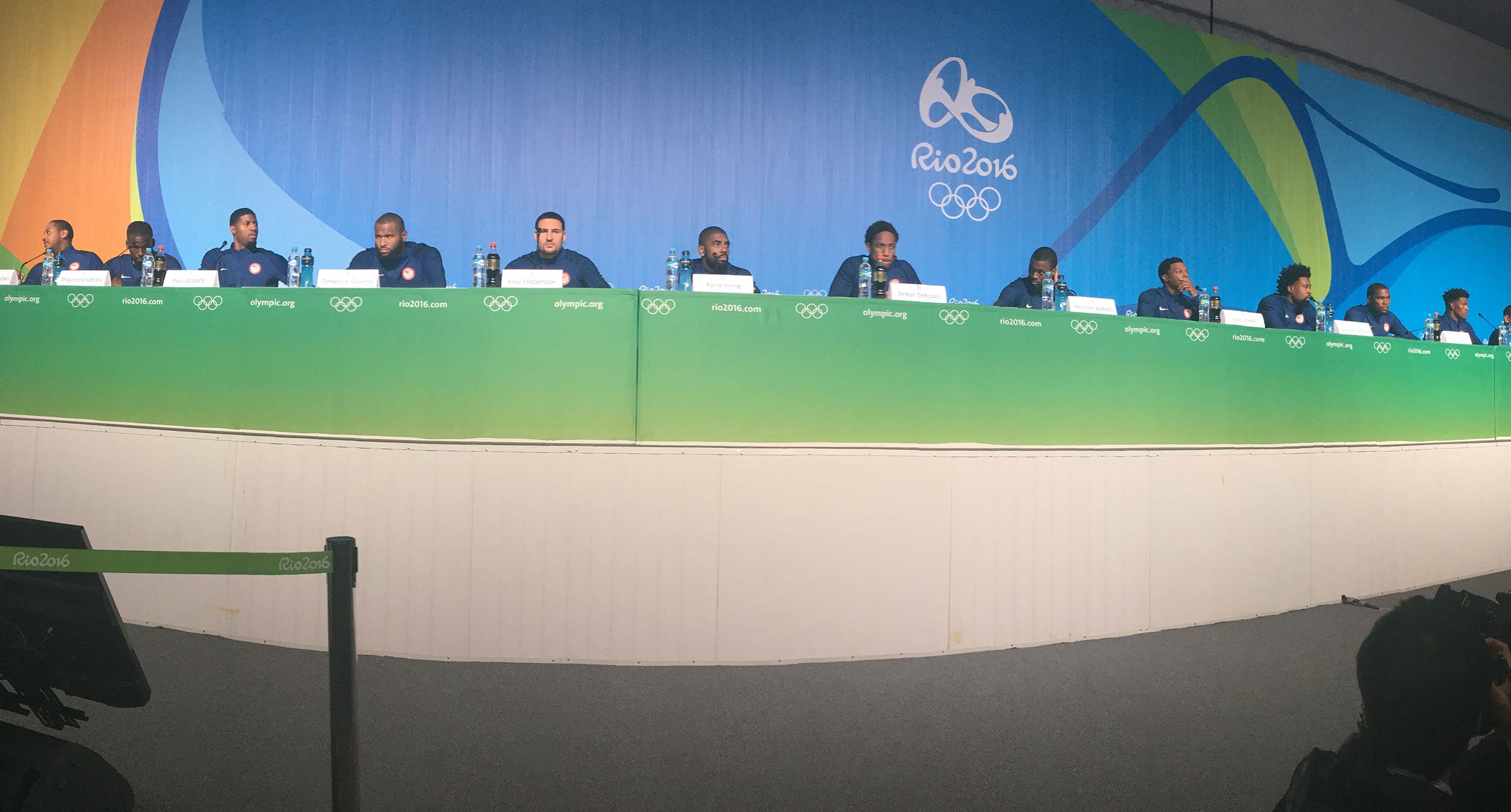 Members of the U.S. men's basketball team at a press conference in Rio de Janeiro