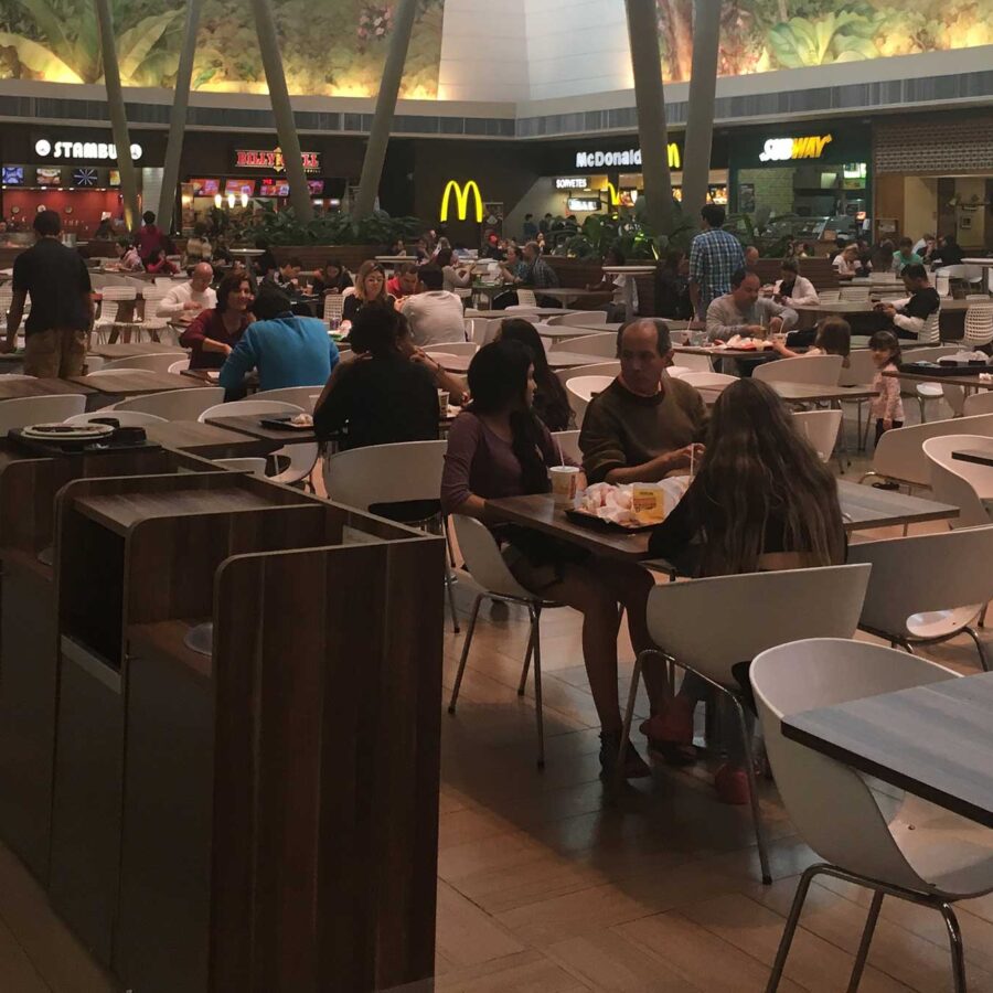 A food court at a mall in Rio de Janeiro, Brazil