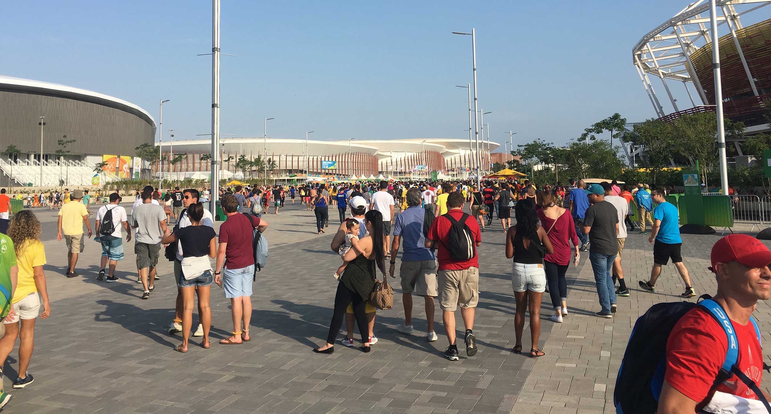 People congregate in the Olympic Park in Rio de Janerio, Brazil