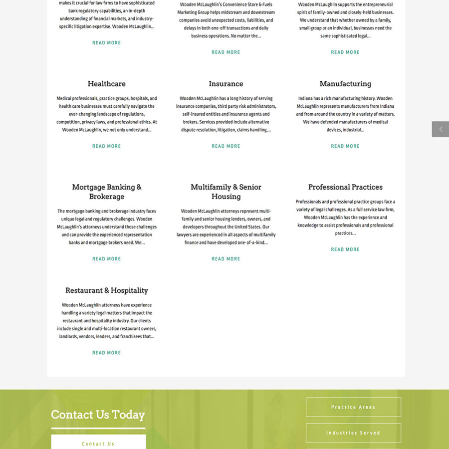 Industries page for the Wooden Lawyers website