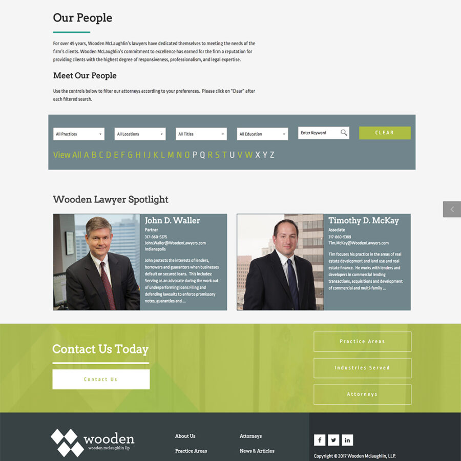 People page for the Wooden Lawyers website