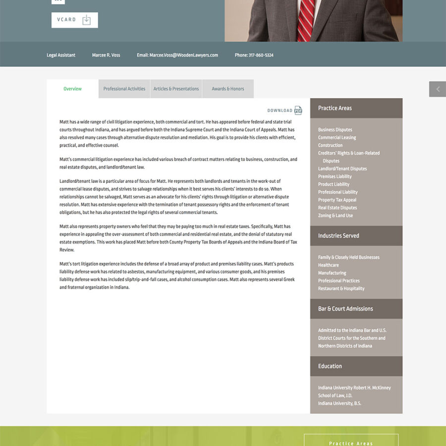 Single lawyer template for the Wooden Lawyers website