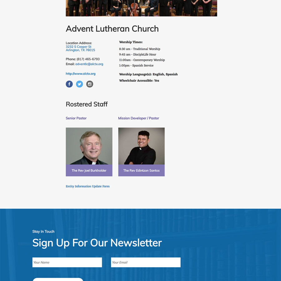 Single entity template for the Northern Texas-Northern Louisiana Synod website