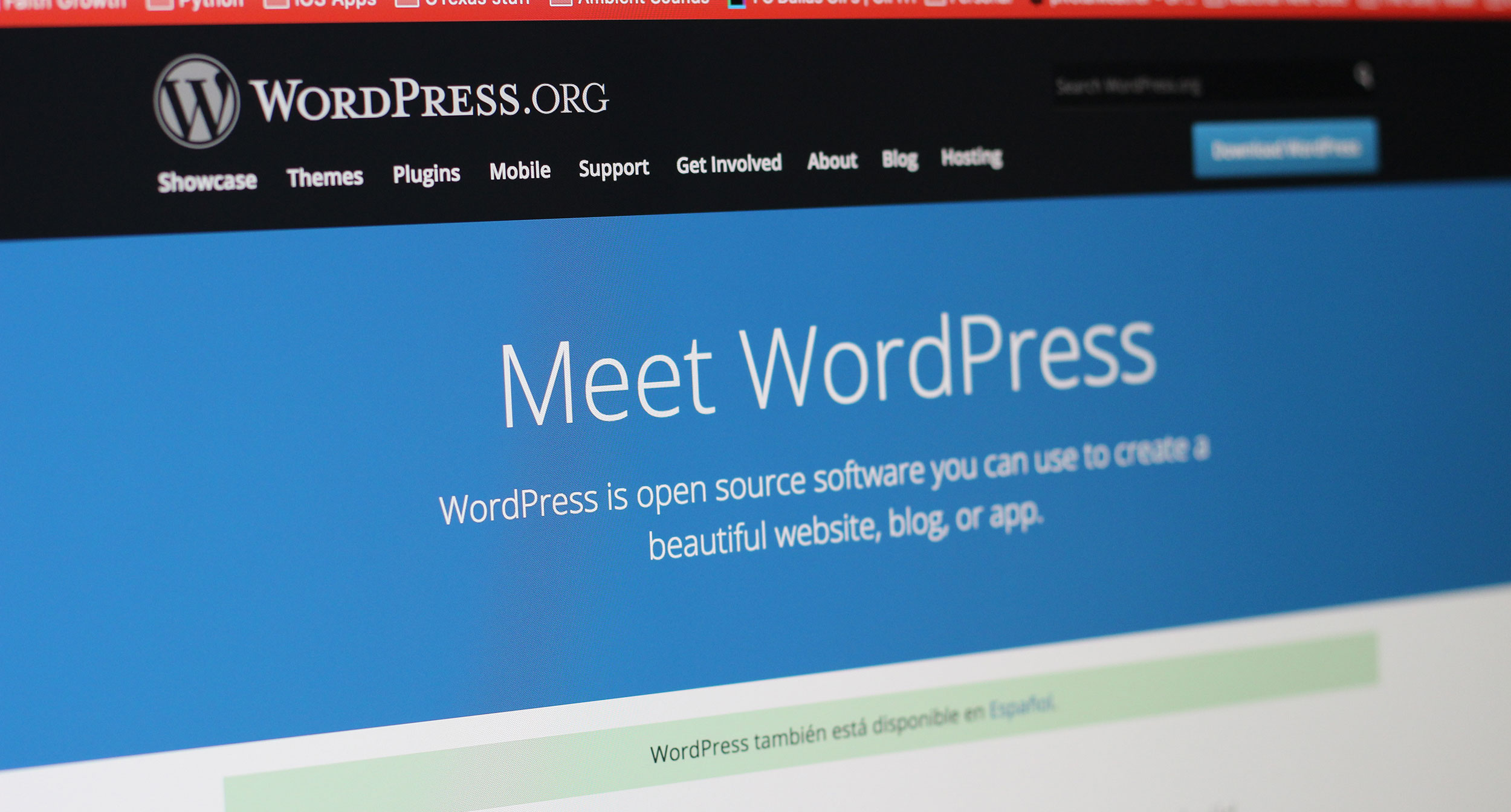 Screenshot of the WordPress homepage