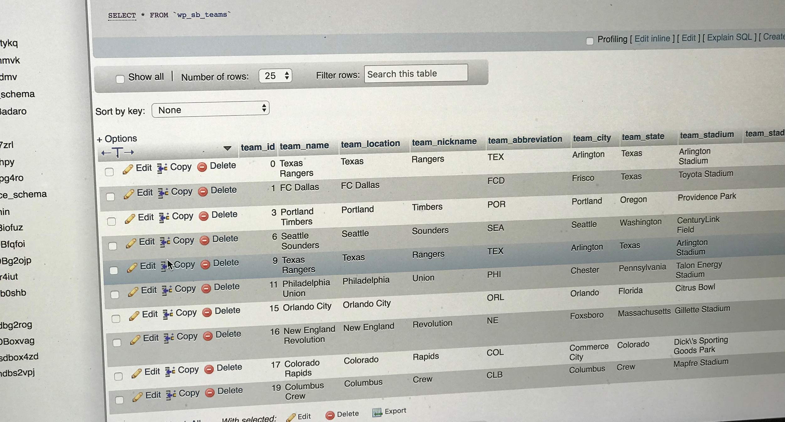 Screenshot of laptop showing phpMyAdmin of a WordPress database table
