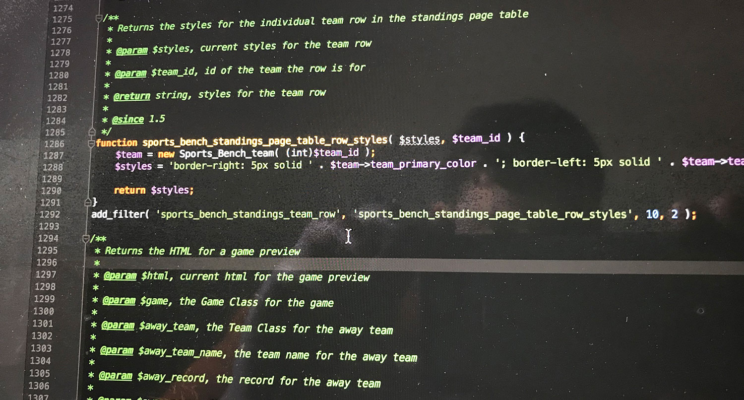 Screenshot of screen with code for a custom WordPress filter