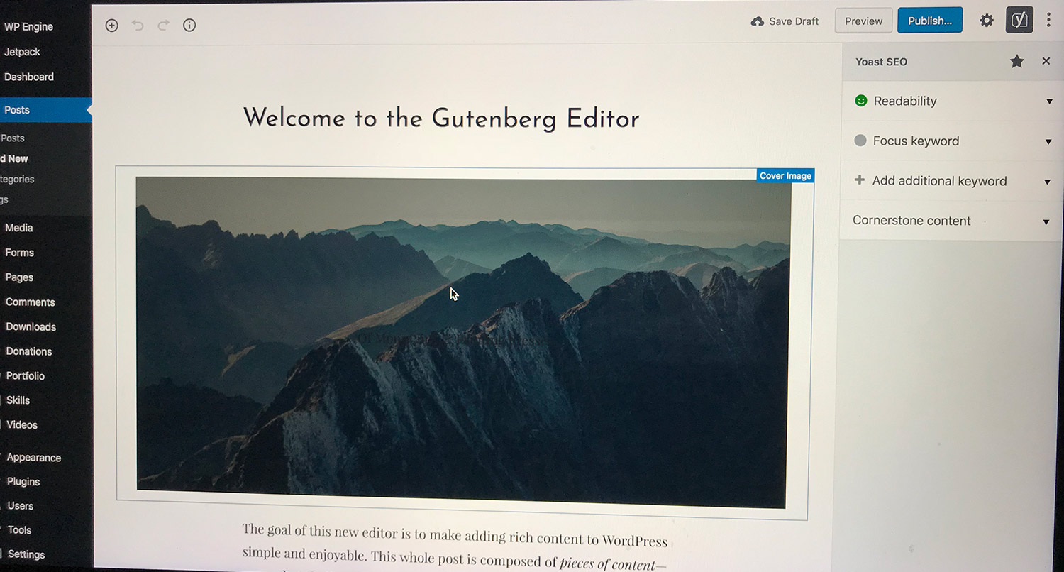 A screenshot of the Gutenberg editor in WordPress