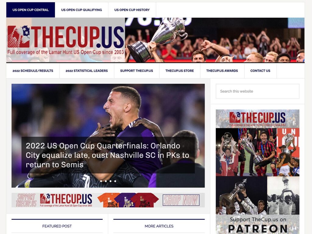 Screenshot of the home page for TheCup.US website