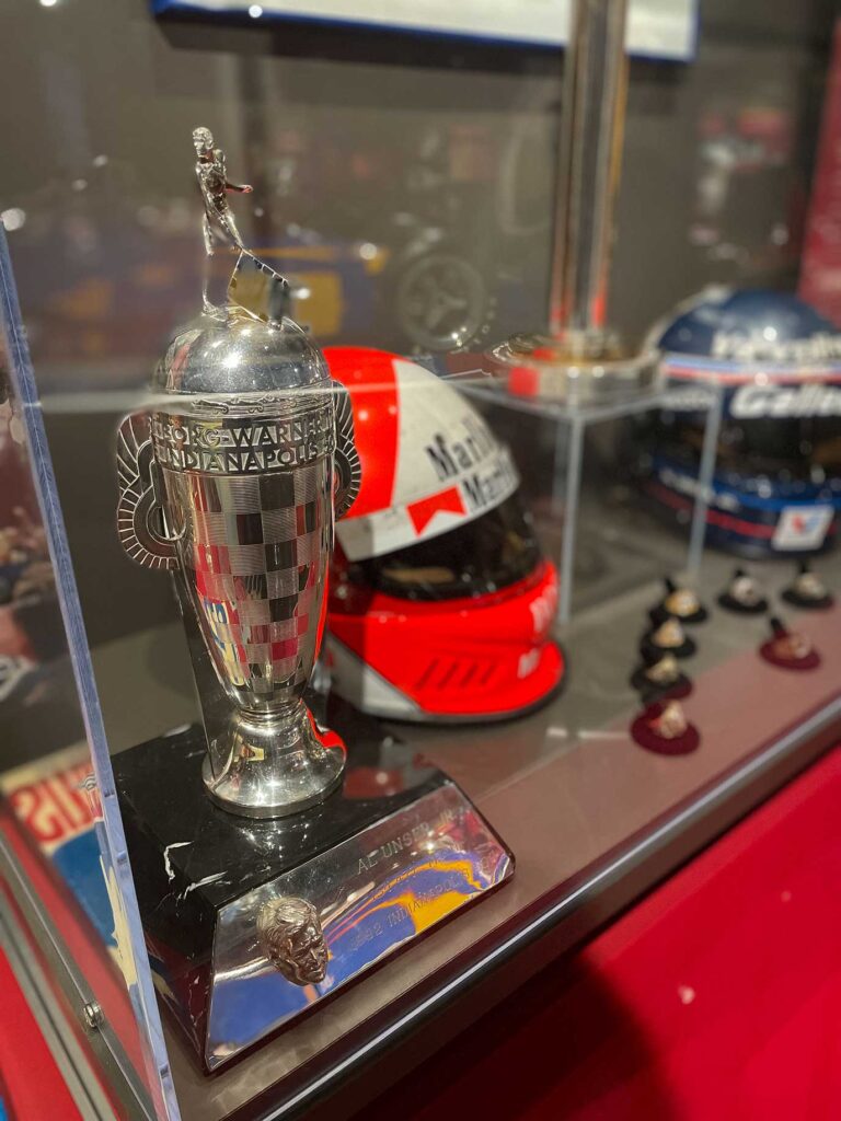 A replica of the Indianapolis 500 trophy in a museum