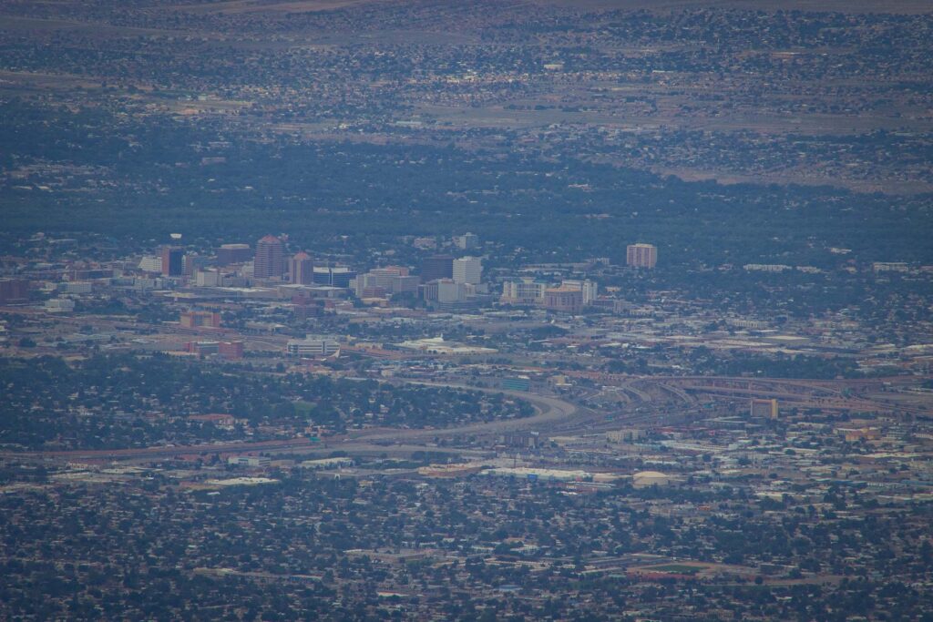 A view of downtown Albuquerque from a mountain top