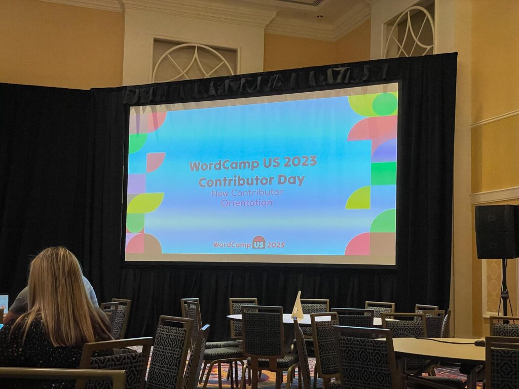 A sign saying "WordCamp US 2023 Contributor Day"