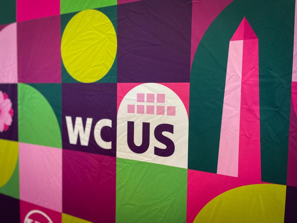 The WordCamp US logo on a banner