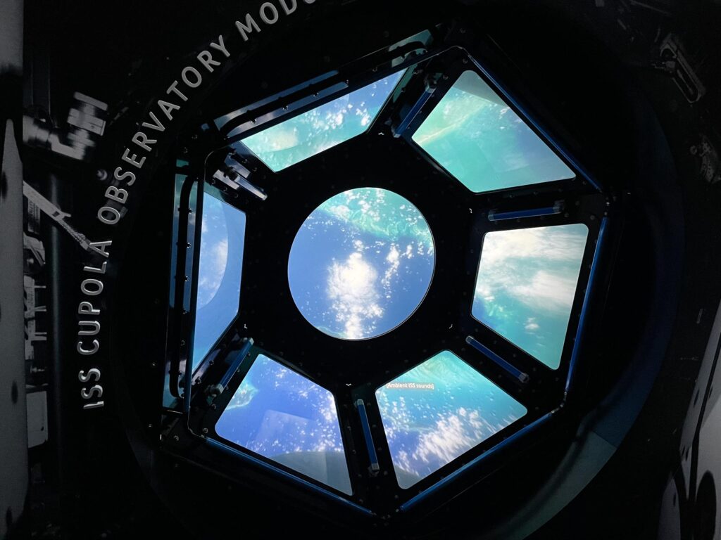A simulated view out of the International Space Station