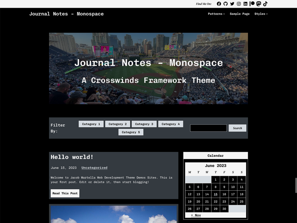 Screenshot of the monospace version of the Journal Notes theme