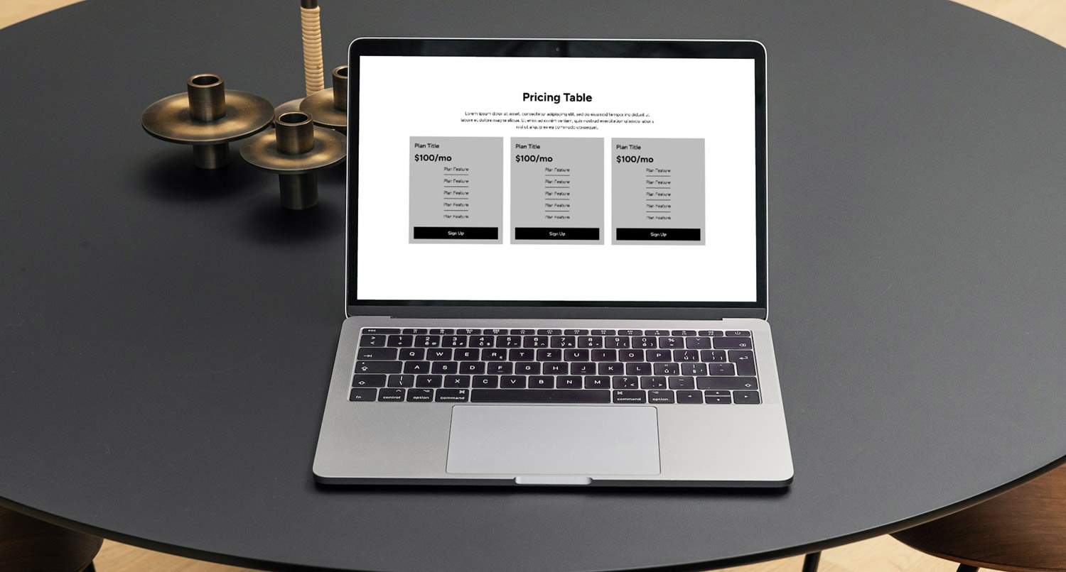 the pricing table block pattern in the Crosswinds framework showing on a macbook screen