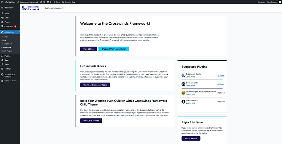 screenshot of the old Crosswinds Framework settings screen