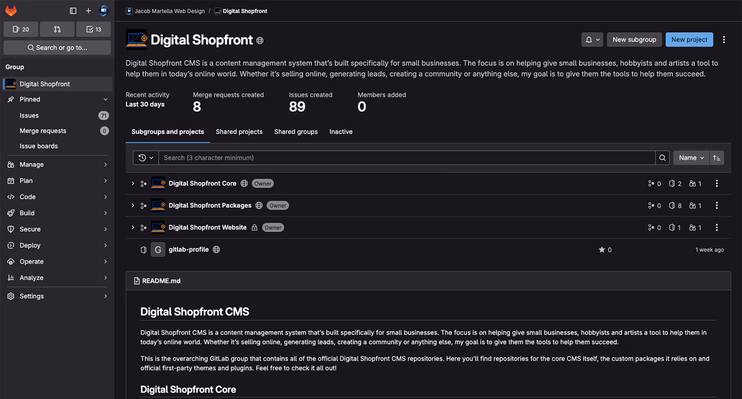 screenshot of the Digital Shopfront CMS GitLab repository